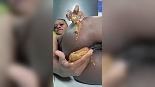 African ebony fat shit in hand and eats it, ScatKings.com Scat Porn 22 ScatKings.com Scat Porn